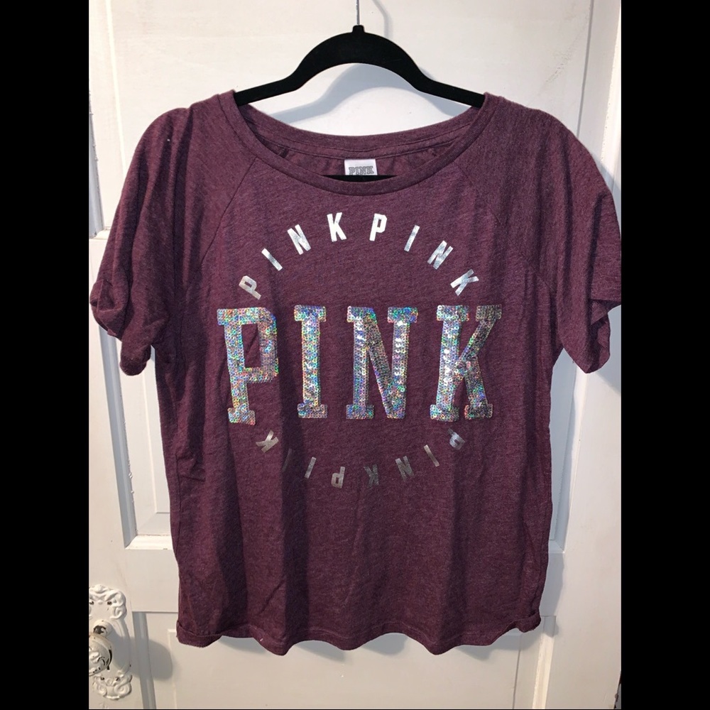PINK maroon sequin short sleeve